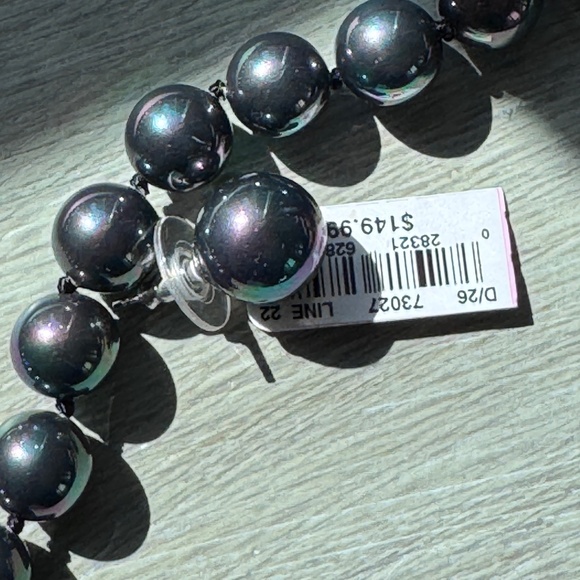 NWT Genuine Gray / Blue Shell Pearl Necklace & Sterling Silver Earrings Set - Picture 6 of 8